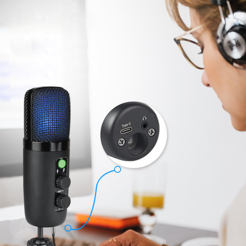 USB Condenser Microphone Set with RGB Lighting Effect_5