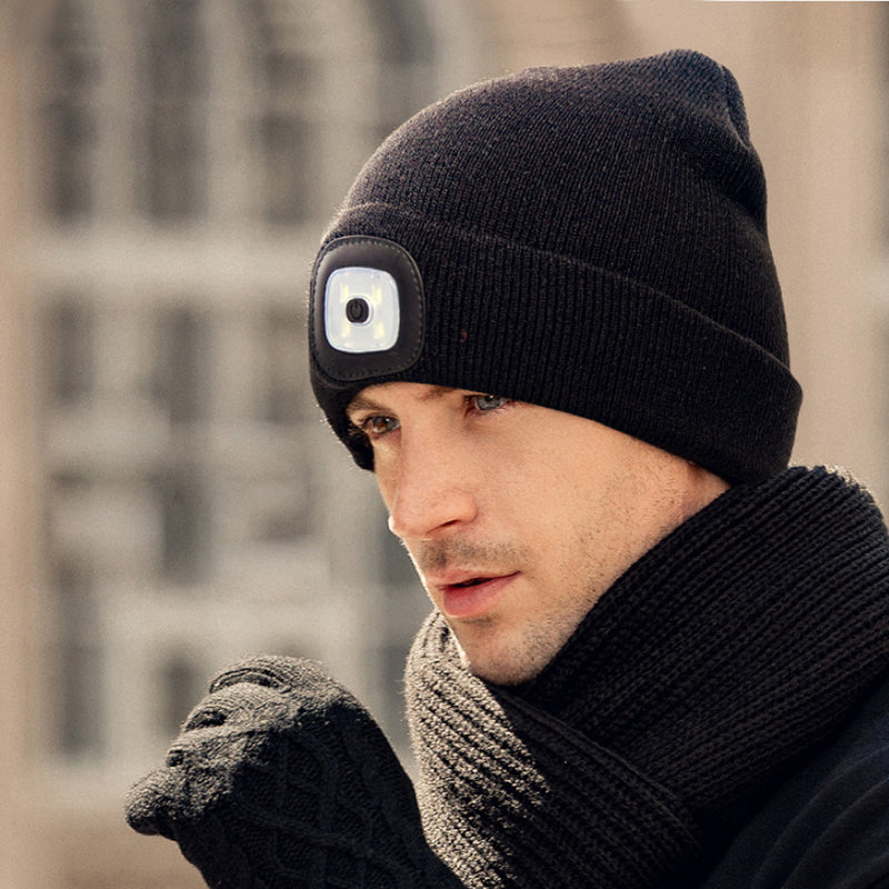 USB Rechargeable 4 LED Lighting Cap Knitted Beanie Hat_6