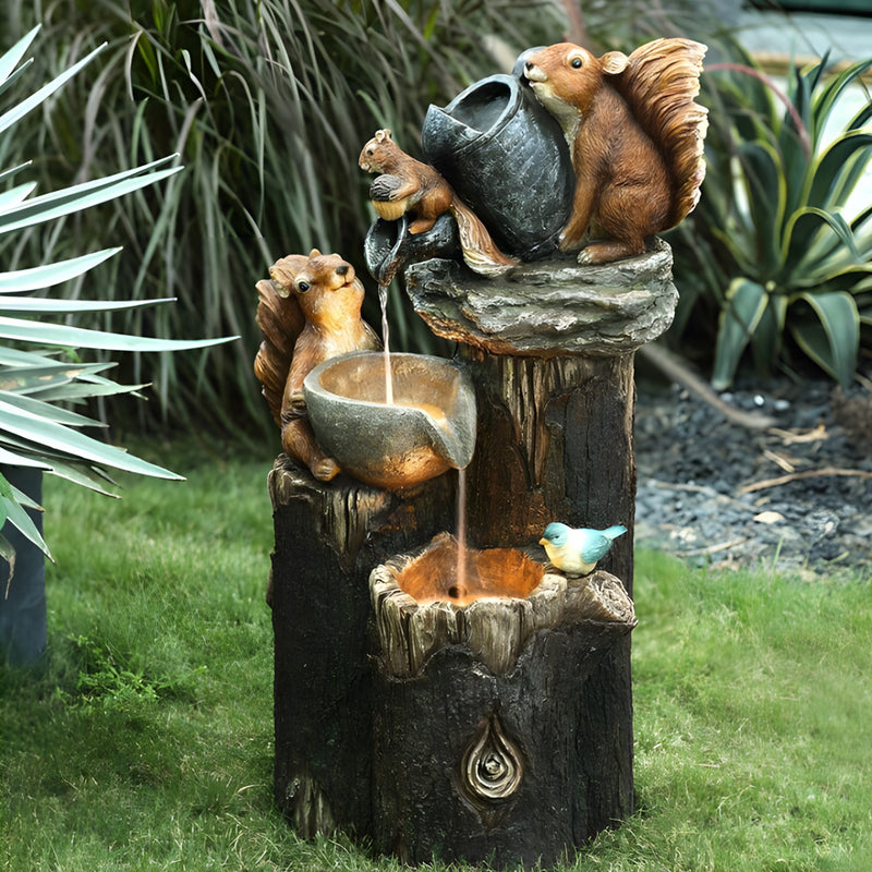 Solar Powered Mini Family Animal Decorative Water Fountain_8