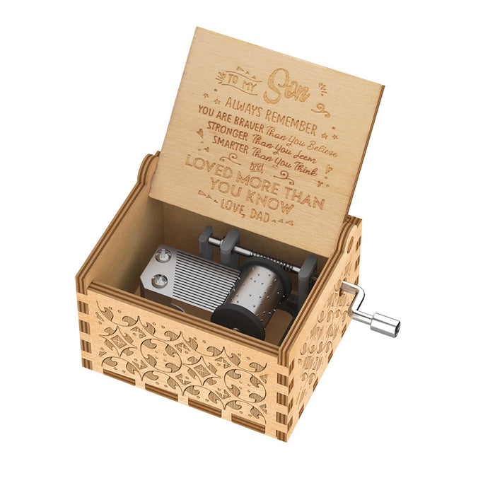 Hand Cranking Message Engraved Vintage Wooden Musical Box_8
