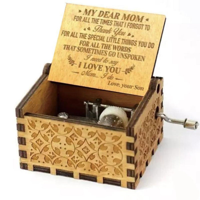 Hand Cranking Message Engraved Vintage Wooden Musical Box_10