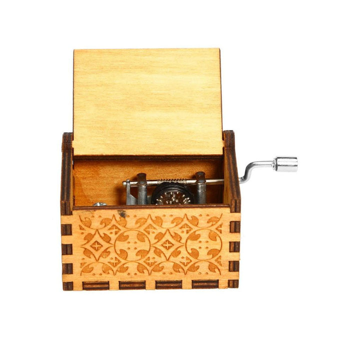 Hand Cranking Message Engraved Vintage Wooden Musical Box_11