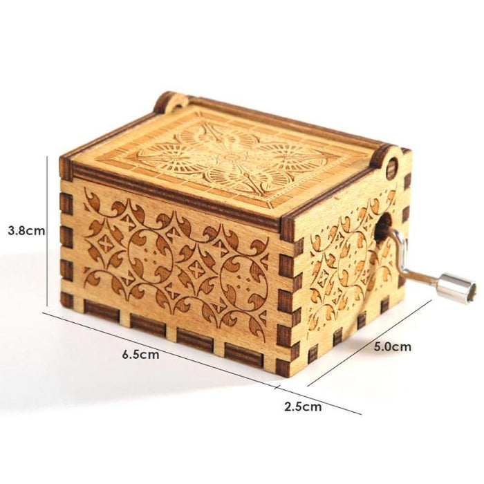 Hand Cranking Message Engraved Vintage Wooden Musical Box_6