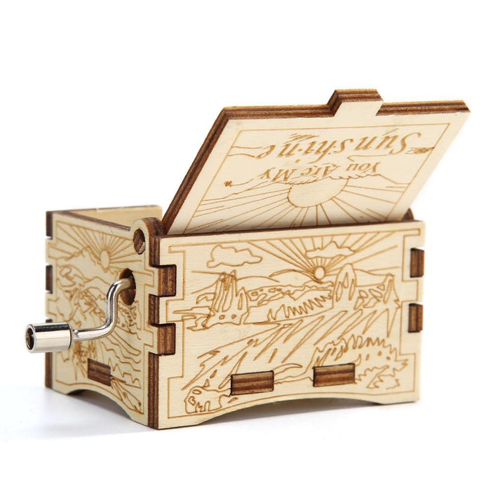 Hand Cranking Message Engraved Vintage Wooden Musical Box_14