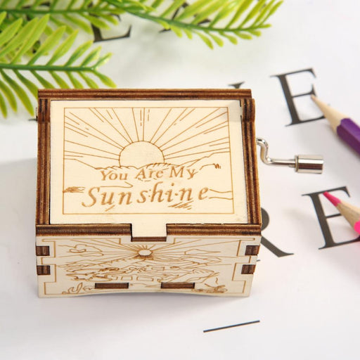Hand Cranking Message Engraved Vintage Wooden Musical Box_2