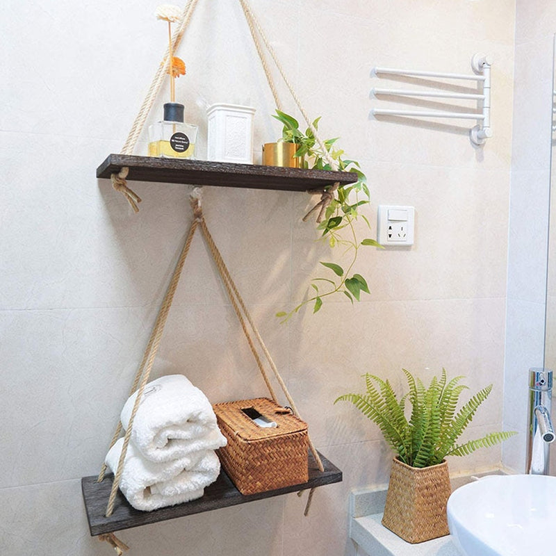 Rustic and Minimalist Hanging Wooden Corner Shelf_17