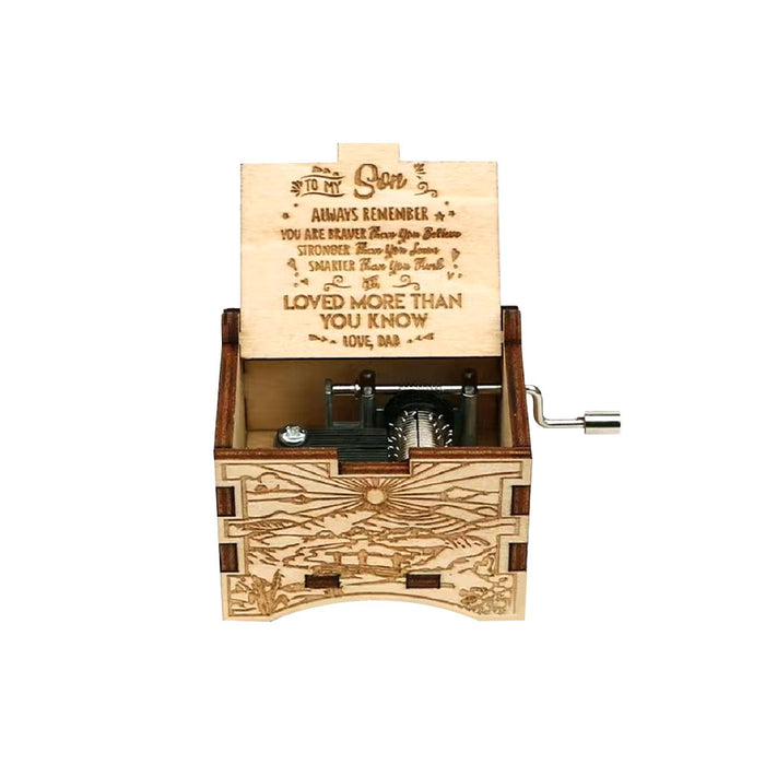 Hand Cranking Message Engraved Vintage Wooden Musical Box