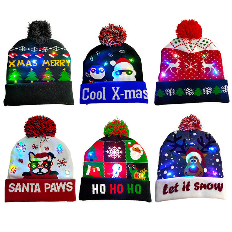 LED Christmas Theme Xmas Beanie Knitted Hat - Battery Operated_6