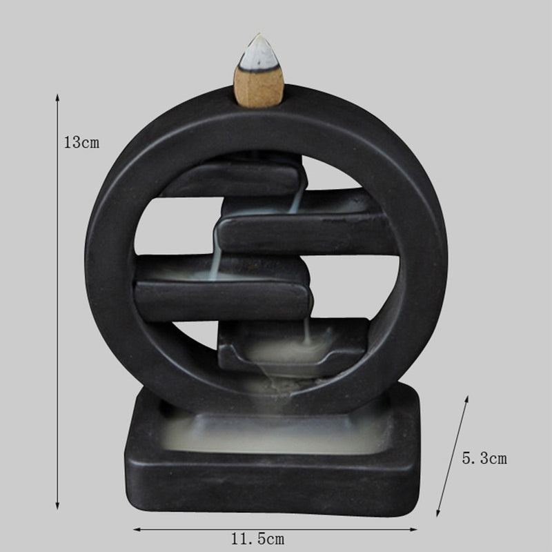Round Ceramic Backflow Waterfall Incense Burner Smoke Censer_3