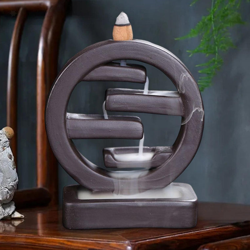 Round Ceramic Backflow Waterfall Incense Burner Smoke Censer_8