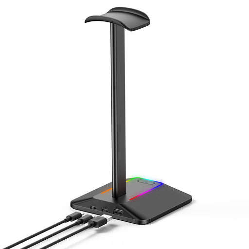 RGB Headphones Stand with 7 Light Modes and 1 USB-C Charging port and 1 USB charging port - USB Plugged In_1