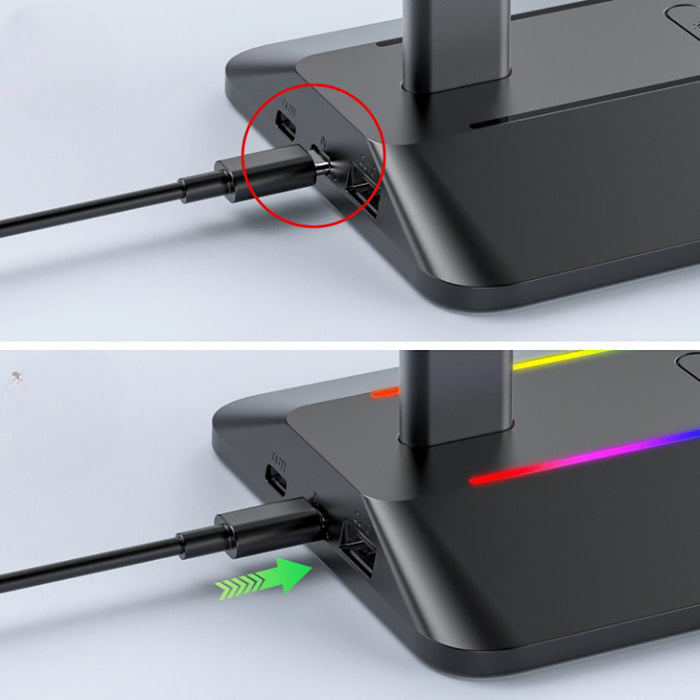 RGB Headphones Stand with 7 Light Modes and 1 USB-C Charging port and 1 USB charging port - USB Plugged In_5