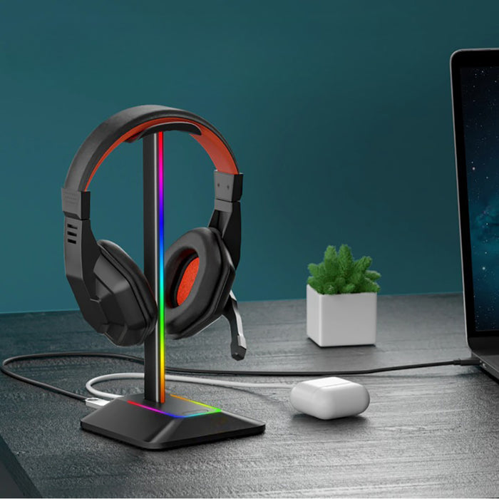 RGB Headphones Stand with 7 Light Modes and 1 USB-C Charging port and 1 USB charging port - USB Plugged In_7