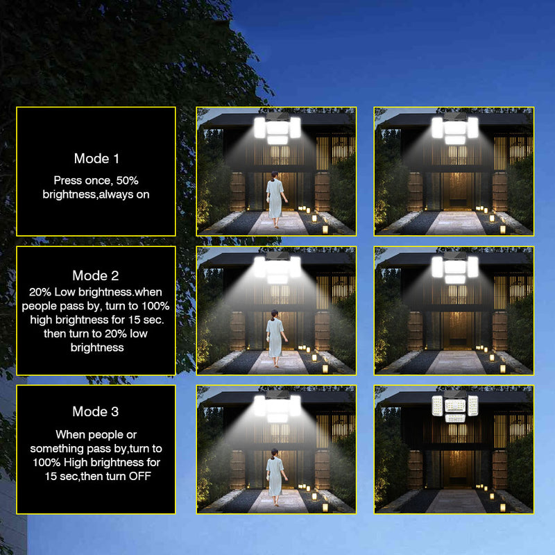 4 Head Solar Powered Motion Sensor Outdoor Flood Lamp_7