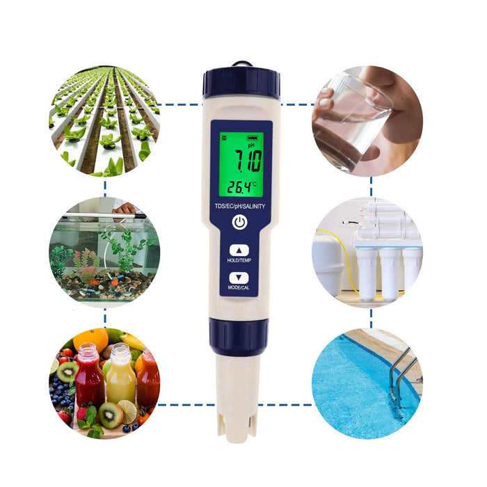 5 in 1 High Accuracy Digital pH Tester for Water Battery Powered_6