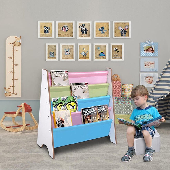 4 Tier Colorful Wooden Canvas Kid’s Bookshelf Storage Space_6
