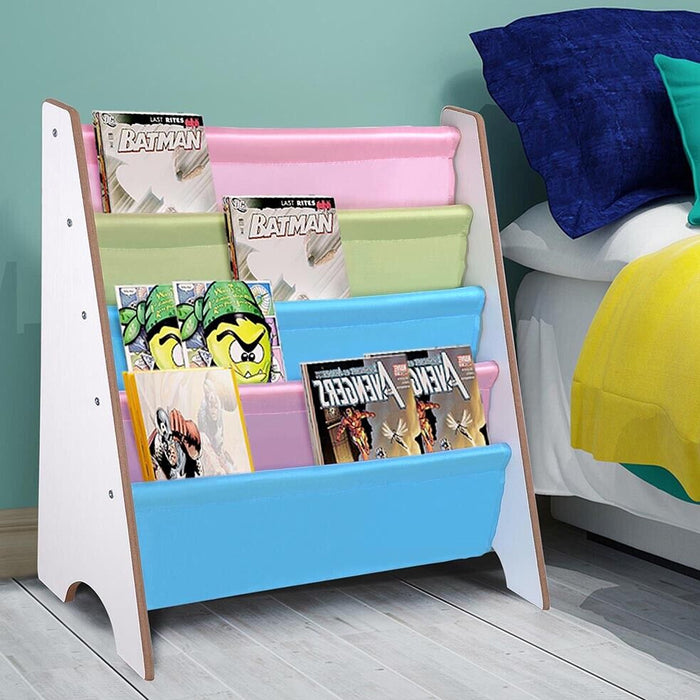 4 Tier Colorful Wooden Canvas Kid’s Bookshelf Storage Space_7