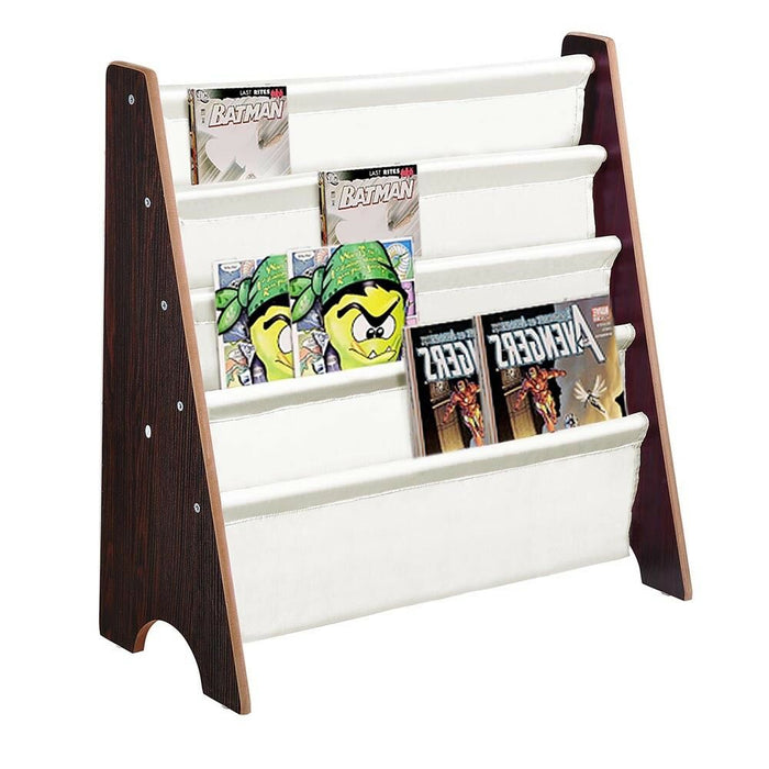 5 Tier Sling Wooden Canvas Kid’s Bookshelf Storage Space_5