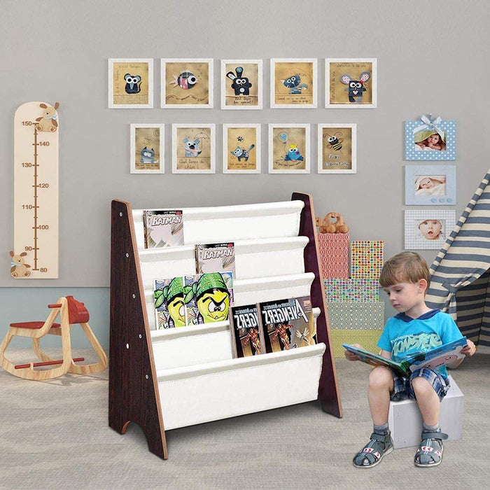 5 Tier Sling Wooden Canvas Kid’s Bookshelf Storage Space_8