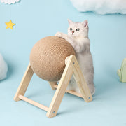 Cat Wooden Scratching Post Interactive Sisal Pet Scratching Ball_3