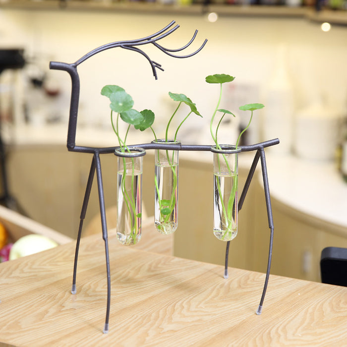 Fawn Shaped Iron and Glass Hydroponic Vase
