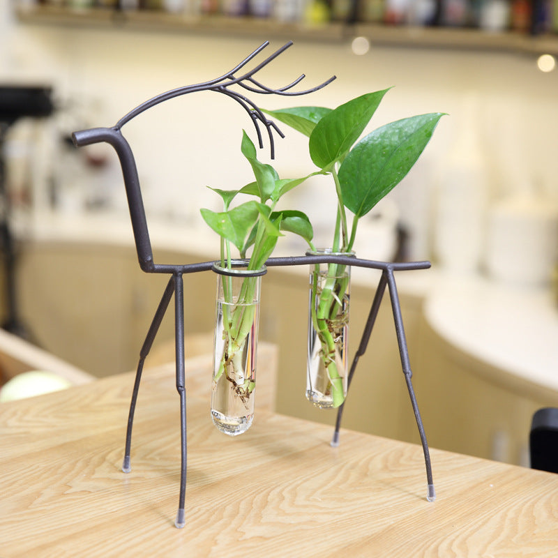 Fawn Shaped Iron and Glass Hydroponic Vase