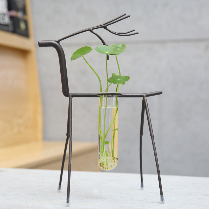 Fawn Shaped Iron and Glass Hydroponic Vase