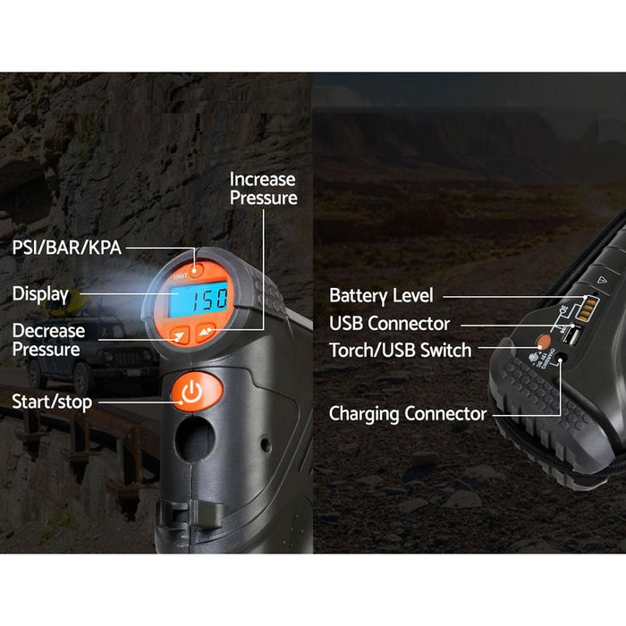 Portable Air Compressor Digital Hawk Cordless Car Pump Tyre Inflator 12V