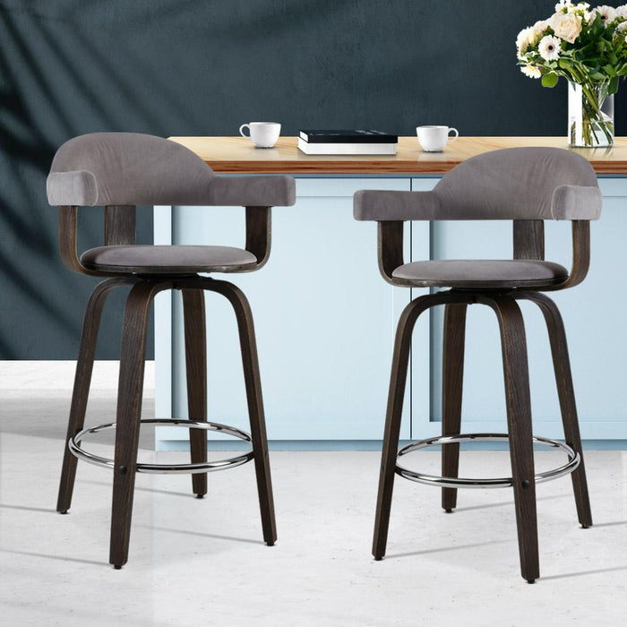 Bostin Life 2X Bar Stools Wooden Swivel Stool Kitchen Dining Chair Wood Grey