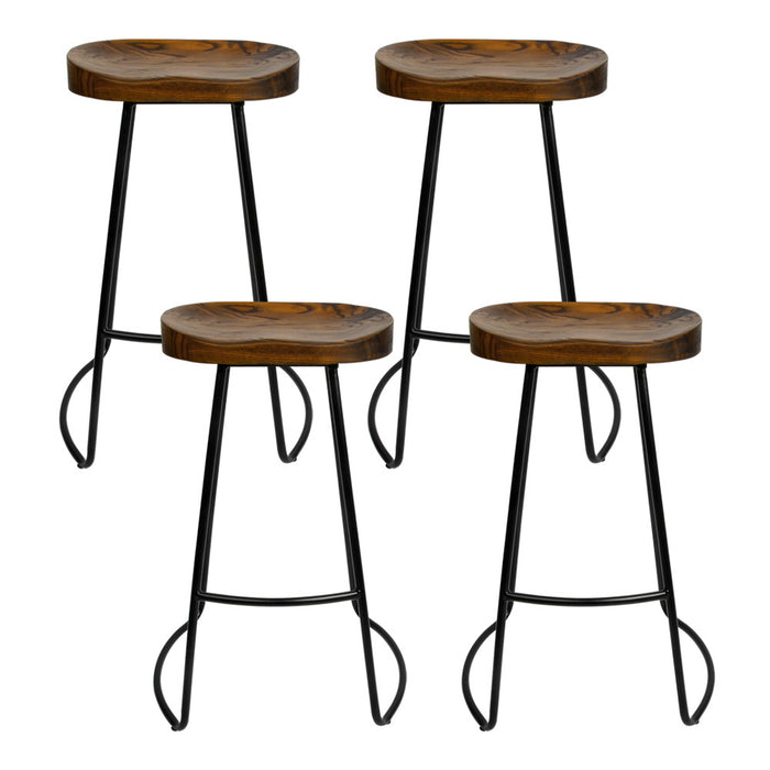 Industrial Style Backless Elm Wood Bar Stools - Set of 4 Black