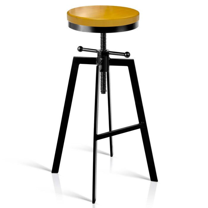 Industrial Style Adjustable Height Swivel Bar Stool - Black and Wood