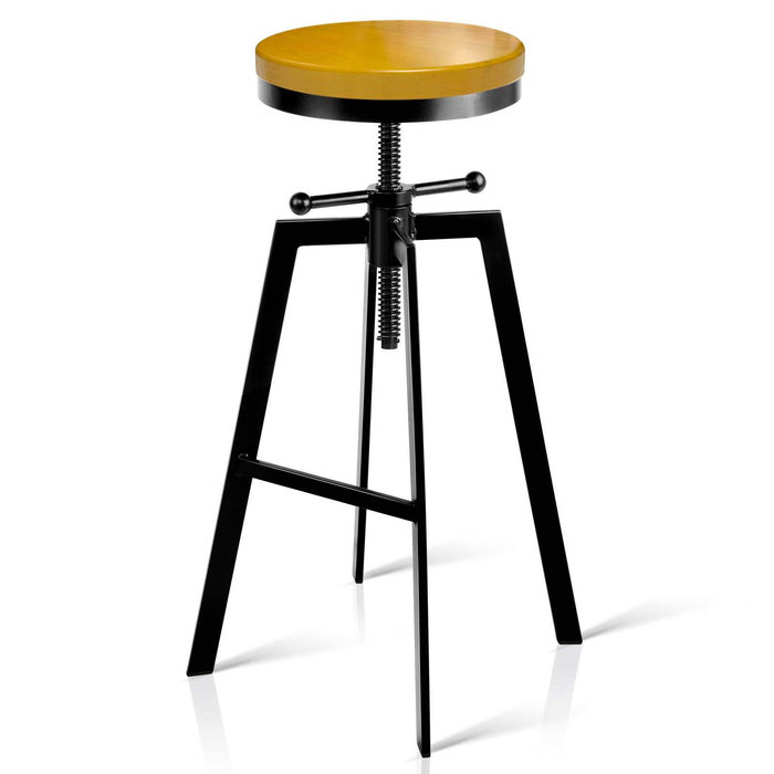 Industrial Style Adjustable Height Swivel Bar Stool - Black and Wood