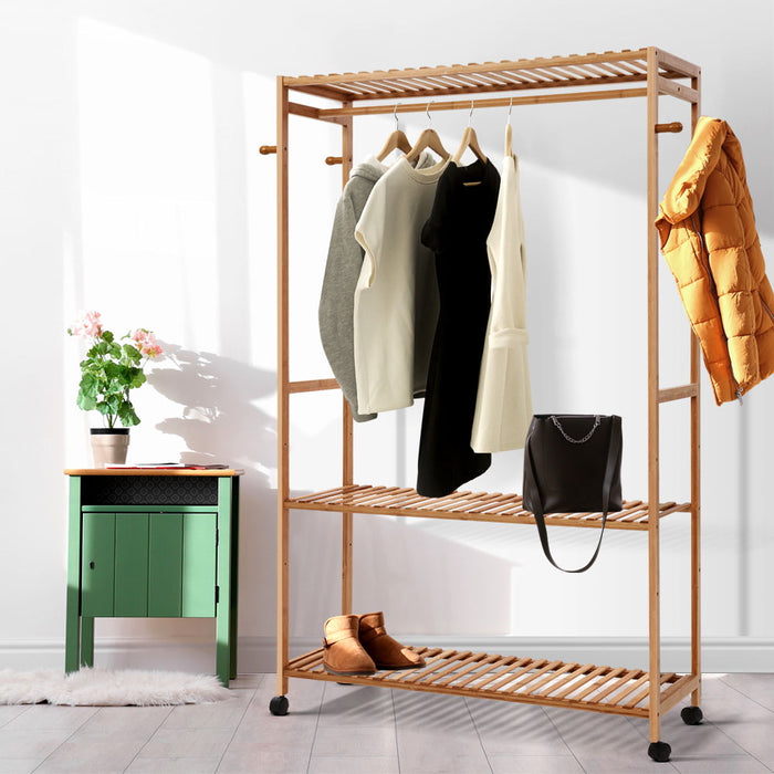 Portable Bamboo Clothes Coat Hanger Dryer Rack for Laundry or Bedroom Natural Colour