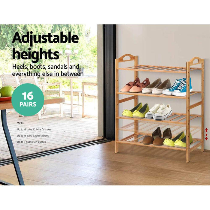 Bostin Life Artiss Bamboo Shoe Rack Organiser Wooden Stand Shelf 4 Tiers Shelves Dropshipzone