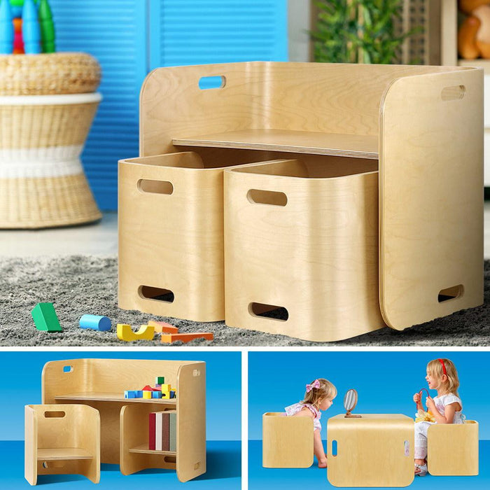 Bostin Life Keezi 3Pc Kids Table And Chairs Set Toys Play Desk Children Shelf Storage Beige