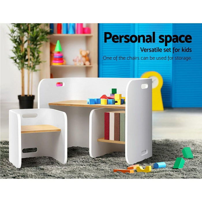 Bostin Life Keezi 3Pc Kids Table And Chairs Set Toys Play Desk Children Shelf Storage White