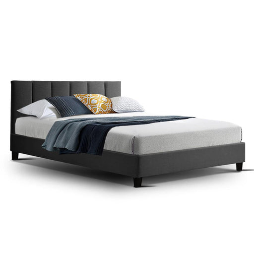 Bostin Life Anna Bed Frame Double Size Mattress Base Platform Fabric Wooden Charcoal Dropshipzone
