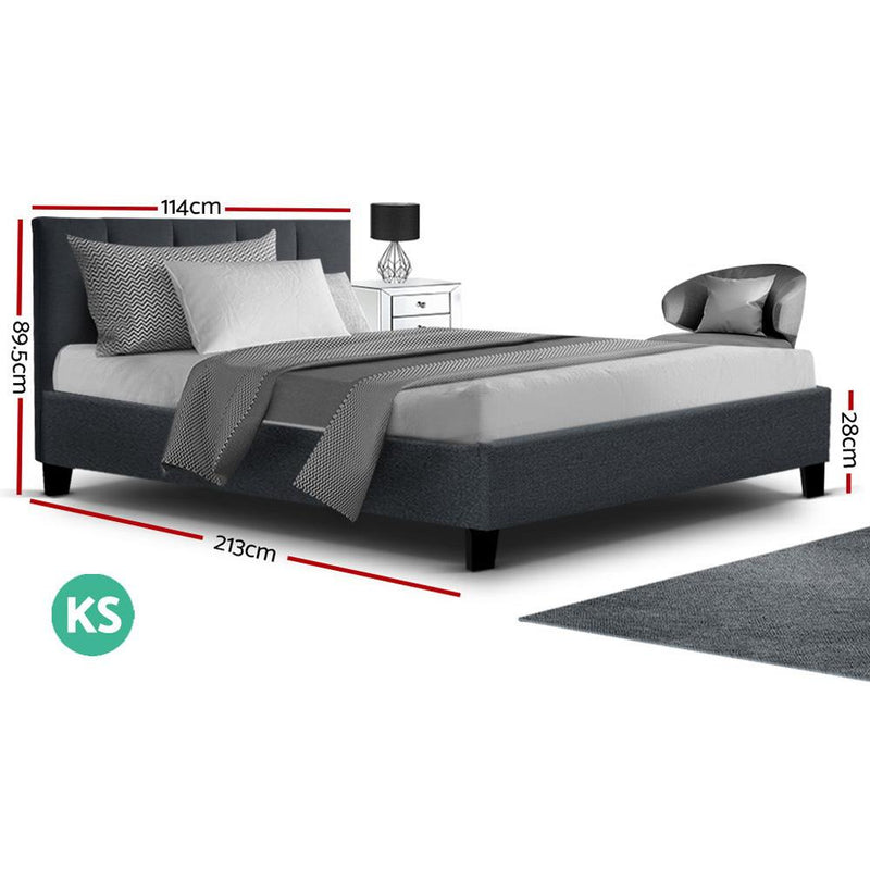 Bostin Life Anna Bed Frame King Single Size Mattress Base Platform Fabric Wooden Charcoal