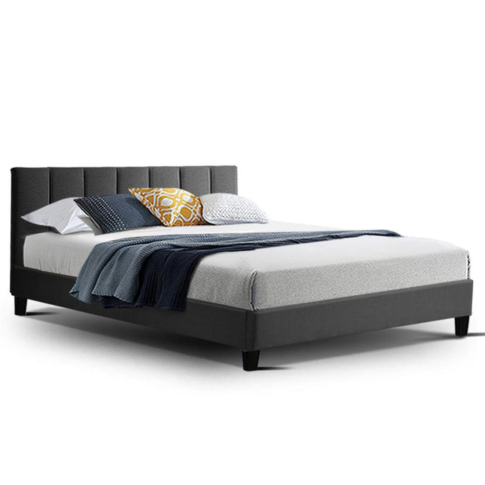 Bostin Life Anna Bed Frame Queen Size Mattress Base Platform Fabric Wooden Charcoal Dropshipzone