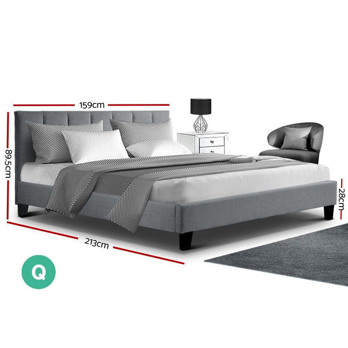 Bostin Life Anna Bed Frame Queen Size Mattress Base Platform Fabric Wooden Grey Furniture > Bedroom