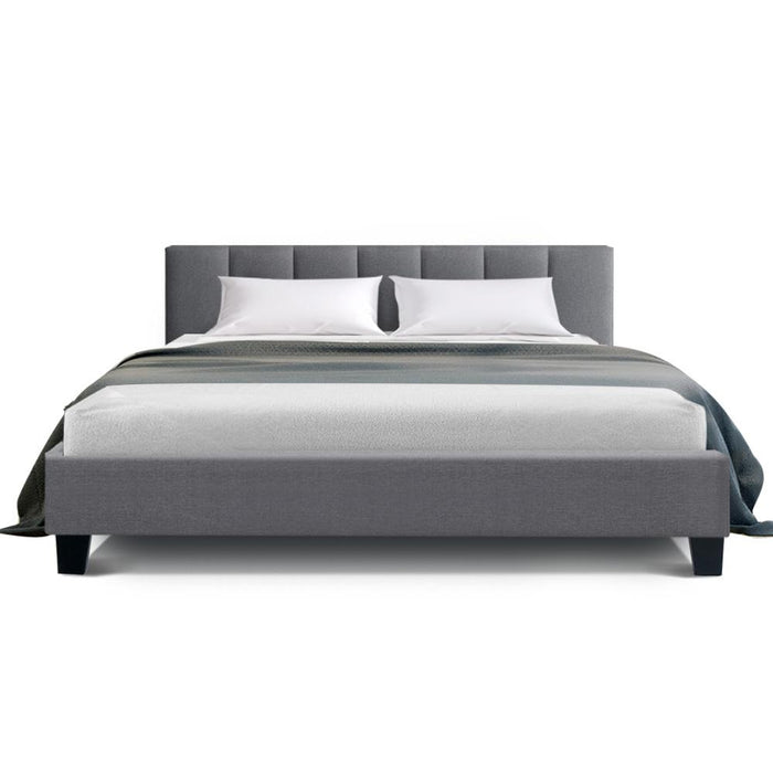 Bostin Life Anna Bed Frame Queen Size Mattress Base Platform Fabric Wooden Grey Furniture > Bedroom