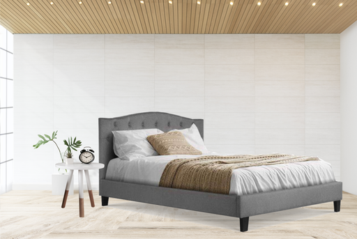 Bed Frame Double Size Base Mattress Platform Fabric Wooden Grey Lars Dropshipzone