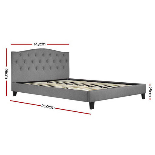 Bed Frame Double Size Base Mattress Platform Fabric Wooden Grey Lars Dropshipzone
