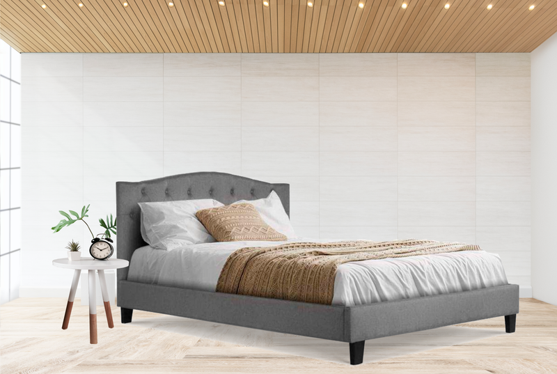 Bostin Life Bed Frame Queen Size Base Mattress Platform Fabric Wooden Grey Dropshipzone