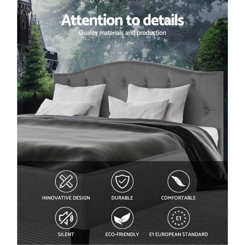Bostin Life Bed Frame Queen Size Base Mattress Platform Fabric Wooden Grey Dropshipzone