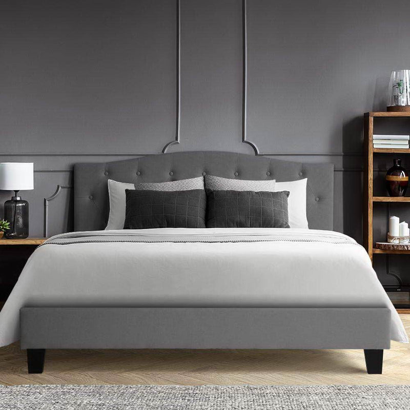 Bostin Life Bed Frame Queen Size Base Mattress Platform Fabric Wooden Grey Dropshipzone