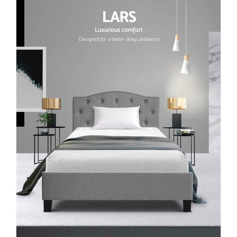 Bostin Life Bed Frame Single Size Base Mattress Platform Fabric Wooden Grey Dropshipzone