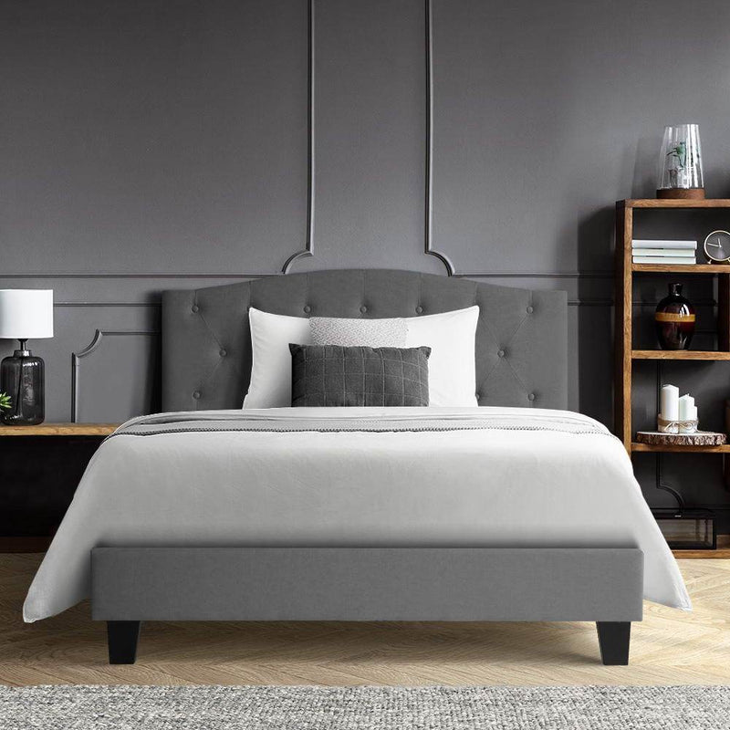 Bostin Life Bed Frame Single Size Base Mattress Platform Fabric Wooden Grey Dropshipzone