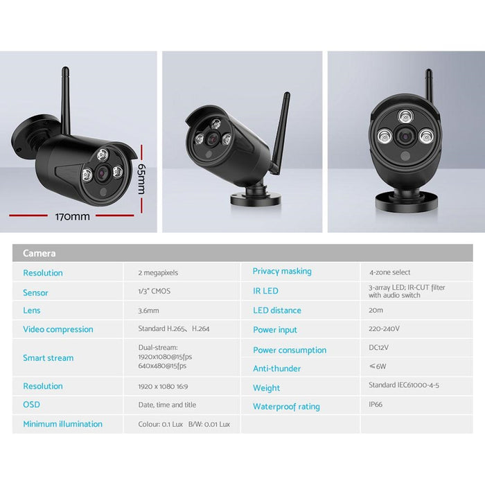 Wireless Security Camera and 1080P 4CH NVR System with 2 Cameras