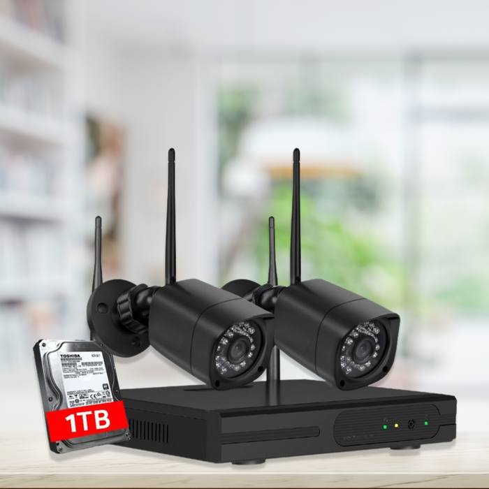 Wireless Security System 1080P 4CH NVR System 1TB HDD with 2 Square Cameras